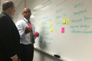 strategic planning with a whiteboard and sticky notes