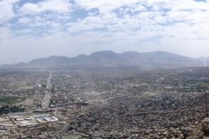 City of Kabul with mountains in background.