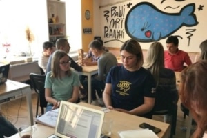 community event in Ukraine classroom