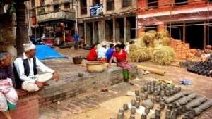 People with handicrafts on a Nepal street.